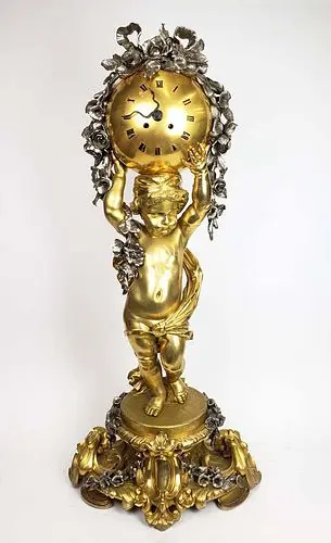 Att. To Charpentier a Paris Gilt & Silver Bronze Clock, Circa 1880