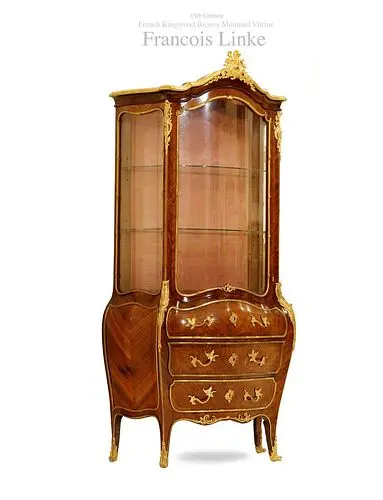 19th C. French Francois Linke Kingwood Bronze Mounted Vitrine Cabinet, Signed