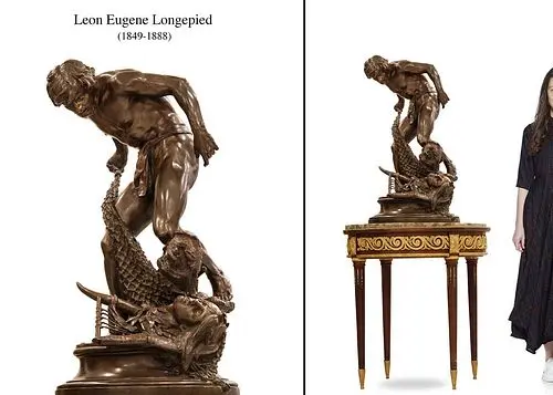 A Large 19th C. Leon Eugene Longepied Singed Patinated Bronze Sculpture