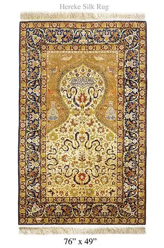 A Large Turkish Hereke Prayer Silk Rug