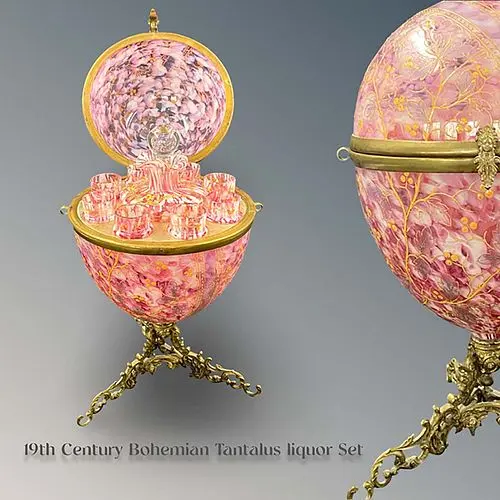19th C. Bohemian Art Glass Crystal Tantalus Liquor Set