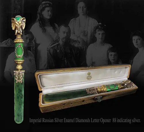 Russian Imperial Silver Enamel Diamonds Letter Opener