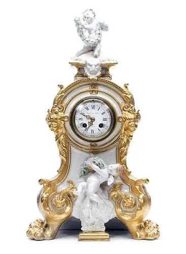 19th C. French Figural Porcelain & Gilt Mantel Clock