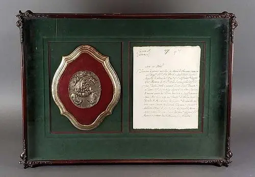 Antique Framed 16th C. Commemorative Plaque & Document C.