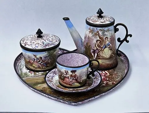 19th C. Viennese Enamel On Silver (~366g) Tea Set