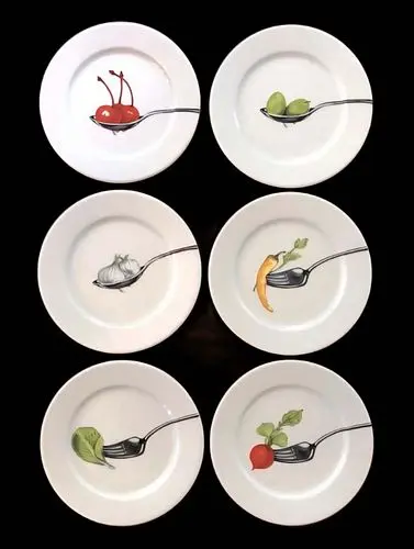 A Set of Six French De Limoges, Bon Apetit, Yves Deshoulieres Plates