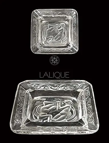 Nude Trumpeters Cendrier, A Lalique Crystal Glass Ashtray, Signed