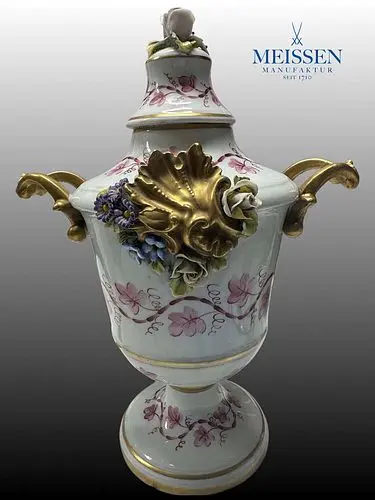 A German Meissen Hand Painted Porcelain Vase, Hallmarked