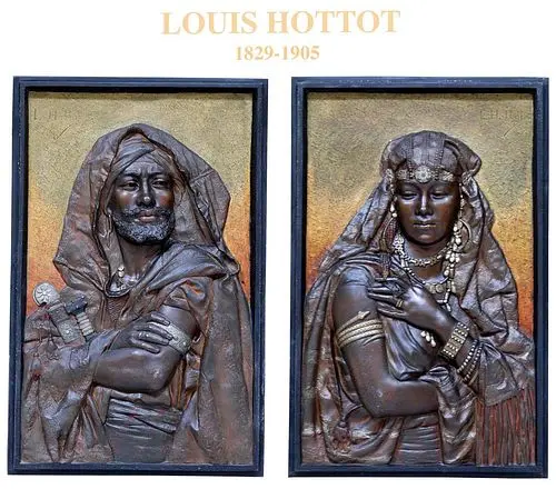 A Pair Of Orientalist Cold-Painted Bronze Wall Plaques By Louis Hottot