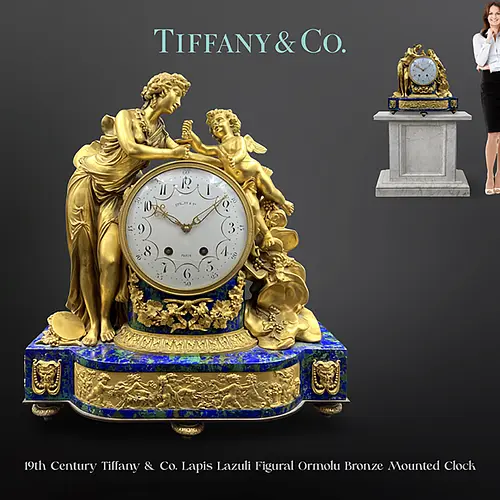 19th Century Tiffany & Co. Lapis Lazuli Figural Bronze Clock