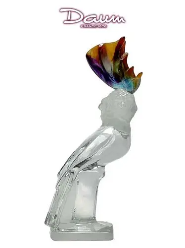 A French DAUM Pate De Verre Frosted & Clear Art Glass Crystal Cockatoo