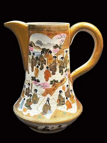 19th C. Japanese Satsuma Porcelain Pitcher, Hallmarked