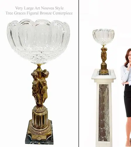 A Very Large Art Nouveau Style Three Graces Figural Bronze Centerpiece