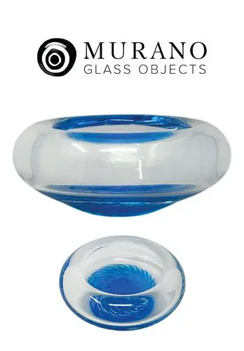 An Italian Murano Swirl Blue Atoll Votive Art Glass Bowl/Candle Tealight Holder