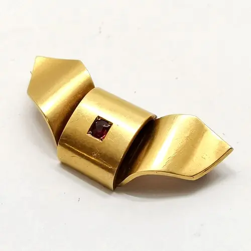 Antique 15ct marked gold ruby set fancy bow design brooch - ...