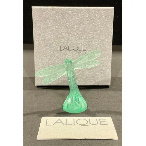 A Lalique green frosted glass model, of a Dragonfly, signed,...