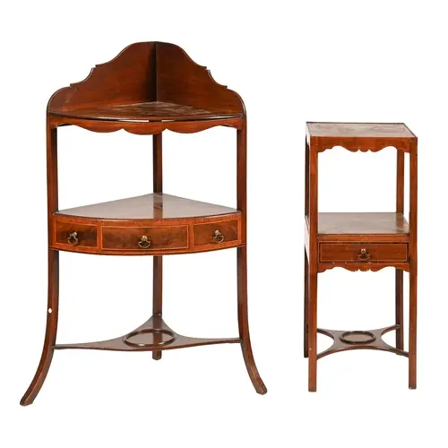 A George III mahogany washstand, 103cm h; 38 x 57cm and a co...