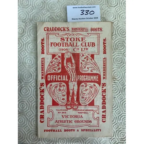 1922 - 1923 Stoke City v Burnley Football Programme: Very go...