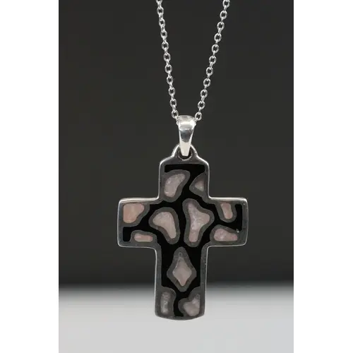 Silver and abalone shell cross necklace