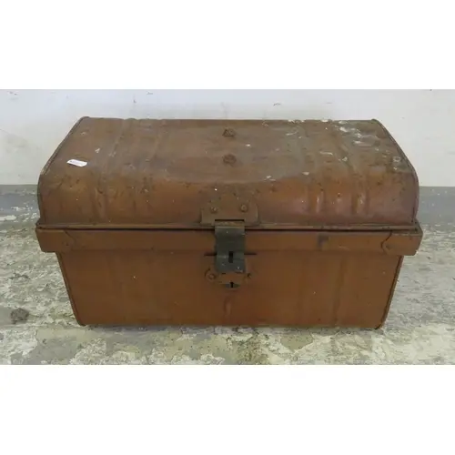 Metal Storage Trunk, domed top, 2 brass handles to sides, ap...