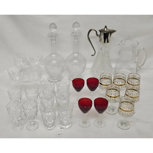 2 Cut Glass Mallet Shaped Decanters, large water jug/pitcher...