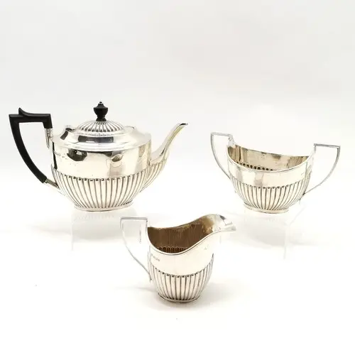 James Deakin & Sons 1897 hallmarked half fluted 3 piece tea ...