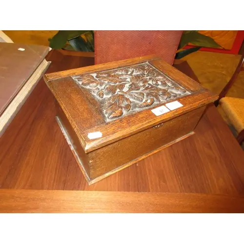 Victorian Carved Wood Box with Paper Label "This box was car...