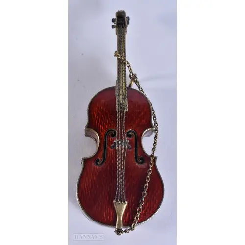 A FINE 19TH CENTURY AUSTRIAN SILVER AND ENAMEL CELLO NOVELTY...