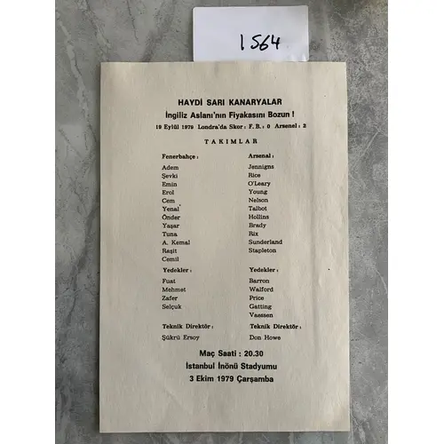 79/80 Fenerbache v Arsenal Football Programme: Excellent con...