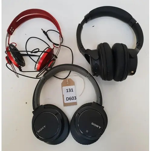 THREE PAIRS OF HEADPHONES comprising Sony MDR0ZX770BN (FOAM ...