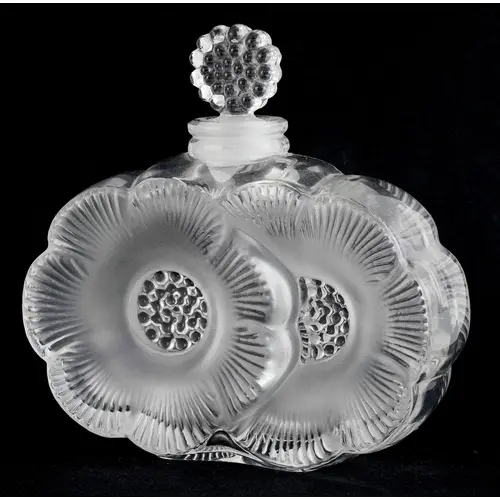 Lalique, French Frosted glass double flower head scent bottl...