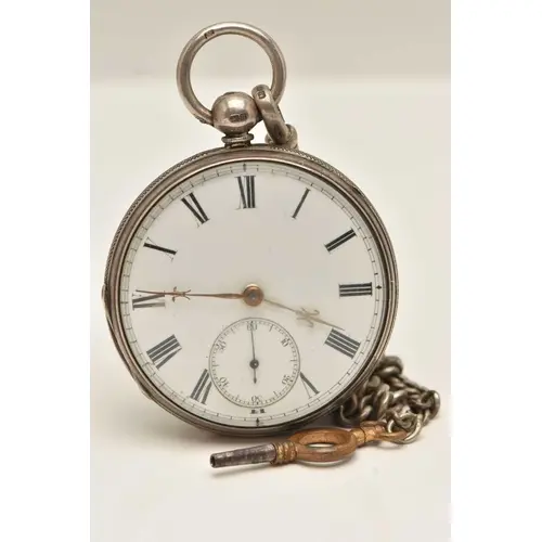 A MID VICTORIAN SILVER OPEN FACE POCKET WATCH, key wound, ro...