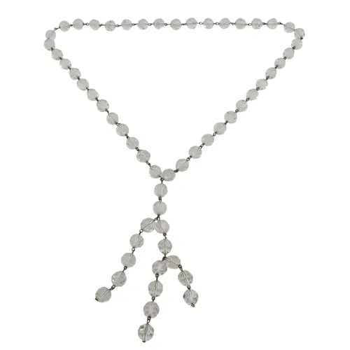 Art Deco faceted crystal glass bead lariat-design tassel nec...