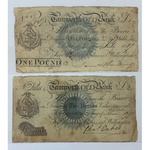 Banknotes: Tamworth Old Bank for Harding Oakes & Hilling...