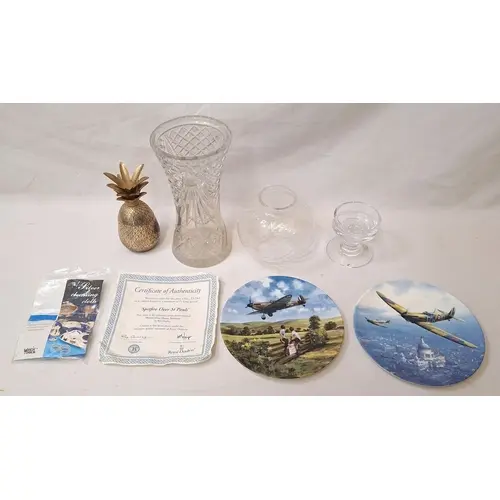 Cut Glass Vase, Dartington crystal candle holder with label,...
