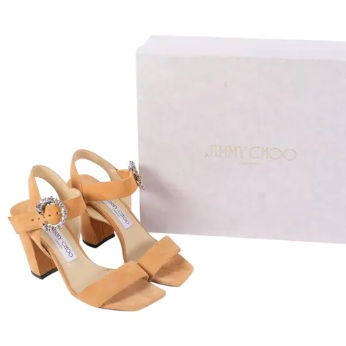 JIMMY CHOO - a pair of lady's caramel/crystal beige shoes, s...