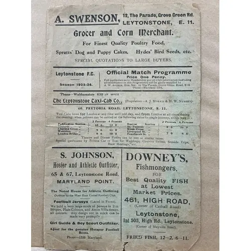 1923 - 1924 Leytonstone v Chelsea Football Programme: Four ...