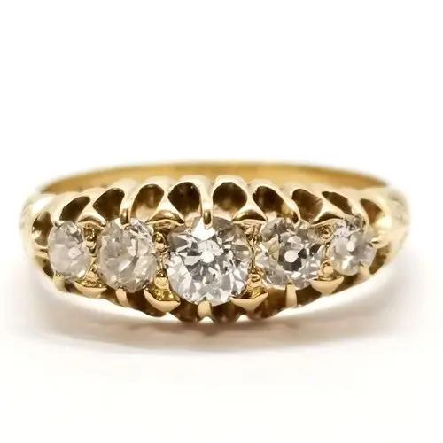 Antique 18ct marked gold 5 stone diamond boat shaped ring - ...