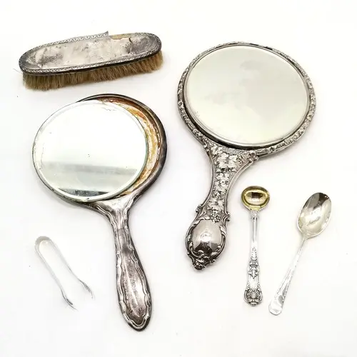 Quantity of hallmarked silver items including antique mustar...