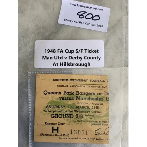 1948 FA Cup Semi Final Football Ticket: Manchester United v ...