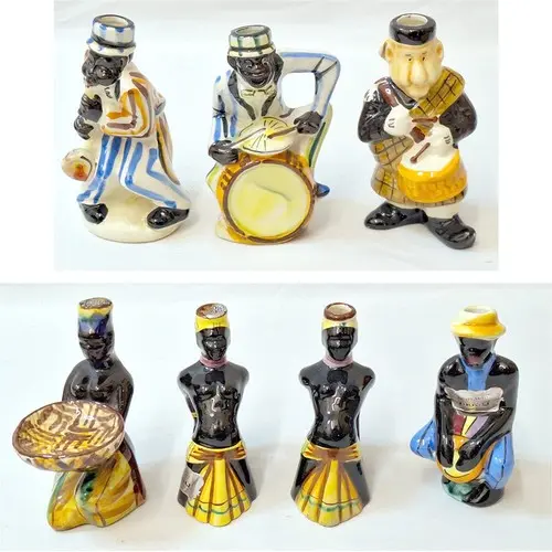 4 Vintage Drioli Empty Ceramic Bottles all African themed, t...