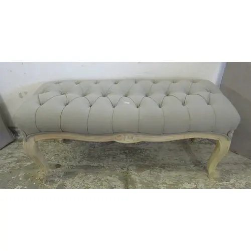 Vintage Wood & White Painted Footstool with deep buttoned up...