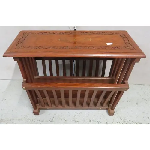 Mahogany Magazine Rack, brass fittings, ornate floral carvin...