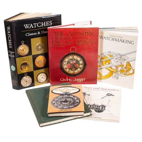 Five horological reference books to include: Watchmaking, C...