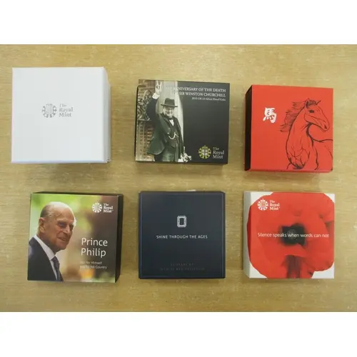Mixed collection of boxed Royal Mint commemorative silver pr...