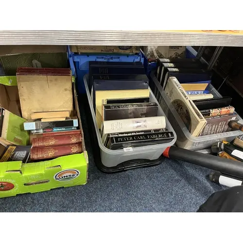 Three boxes containing Antiques interest books to include Pi...