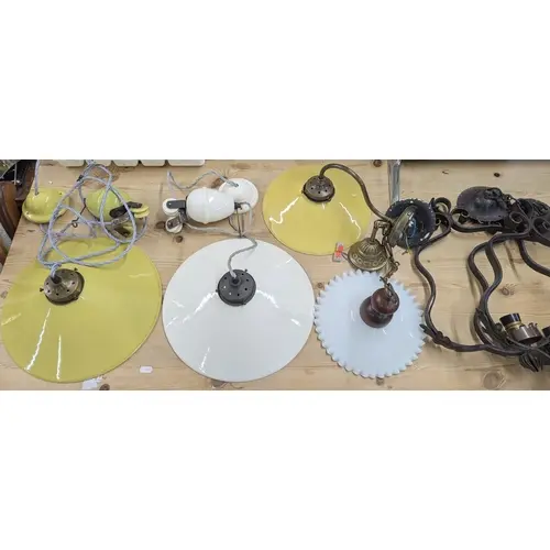 A group of light fittings to include two vintage style ceram...
