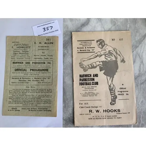 Harwich + Parkeston v Norwich City A Football Programmes: 47...
