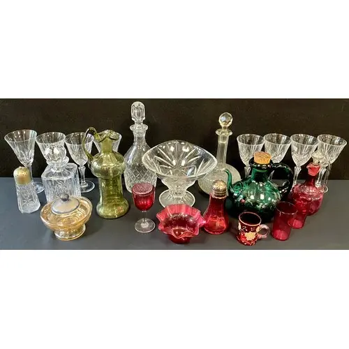 Glassware - a 19th century cranberry glass decanter, 20cm hi...