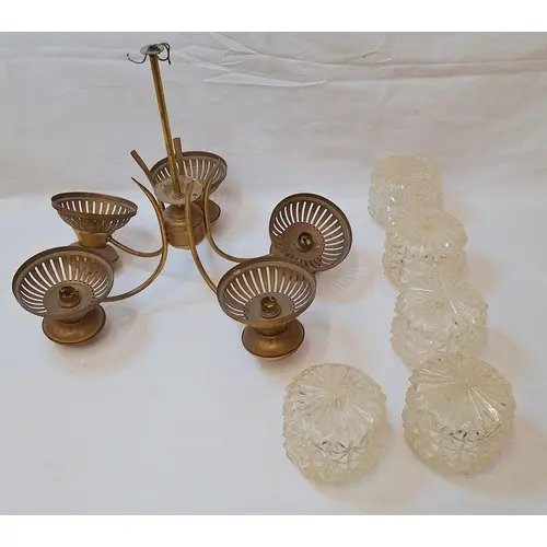 Vintage Brass Light Fitting with glass shades